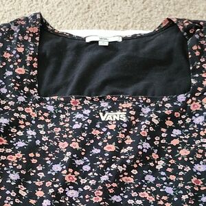 Vans Black Floral Top with Pink and Purple Accents